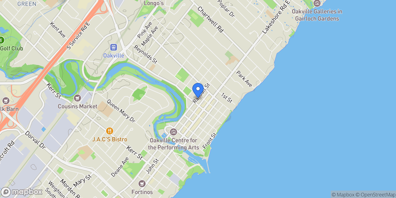 Map showing 300 Randall St unit ph1, Oakville, ON L6J 1R1, Canada, Oakville, Ontario, Canada.