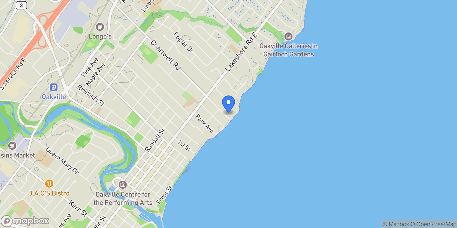 Map showing 15 Chartwell Rd, Oakville, ON L6J 3Z3, Canada, Oakville, Ontario, Canada.