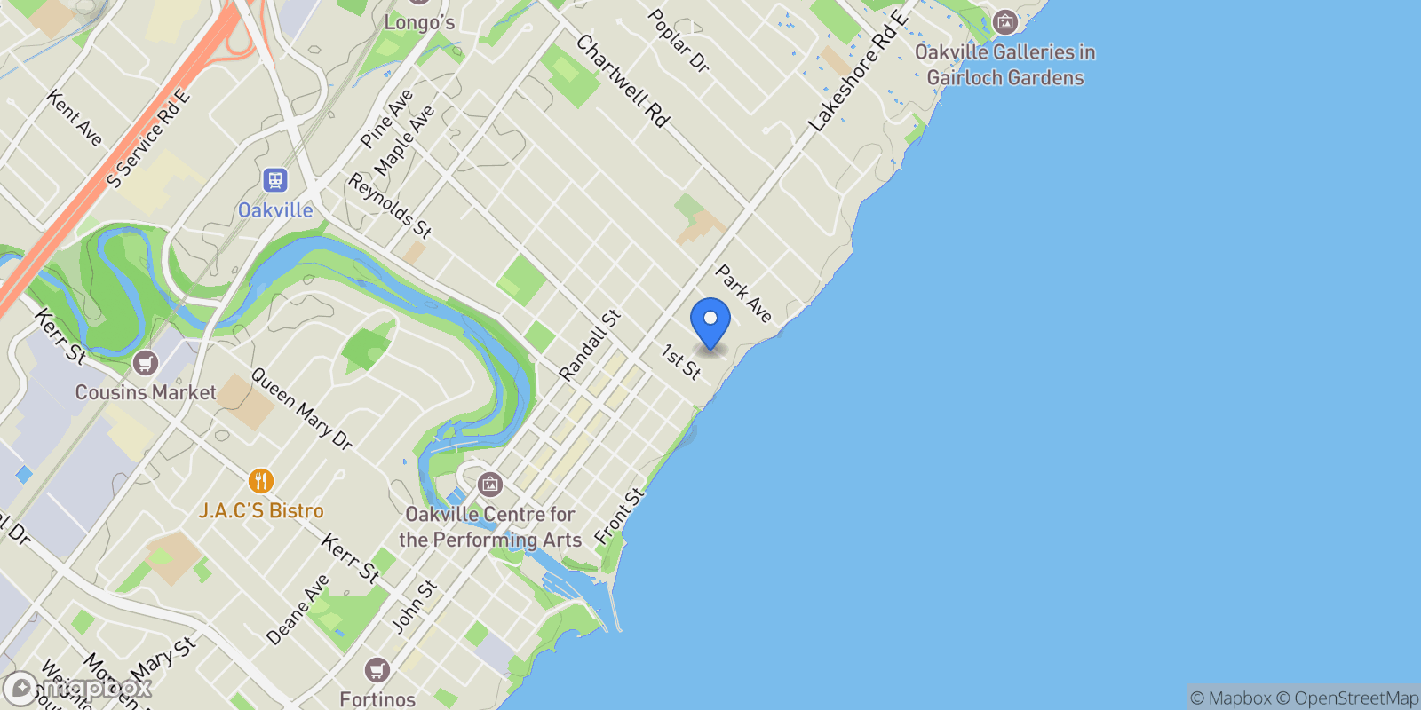 Map showing 46 Second St, Oakville, ON L6J 3T2, Canada, Oakville, Ontario, Canada.