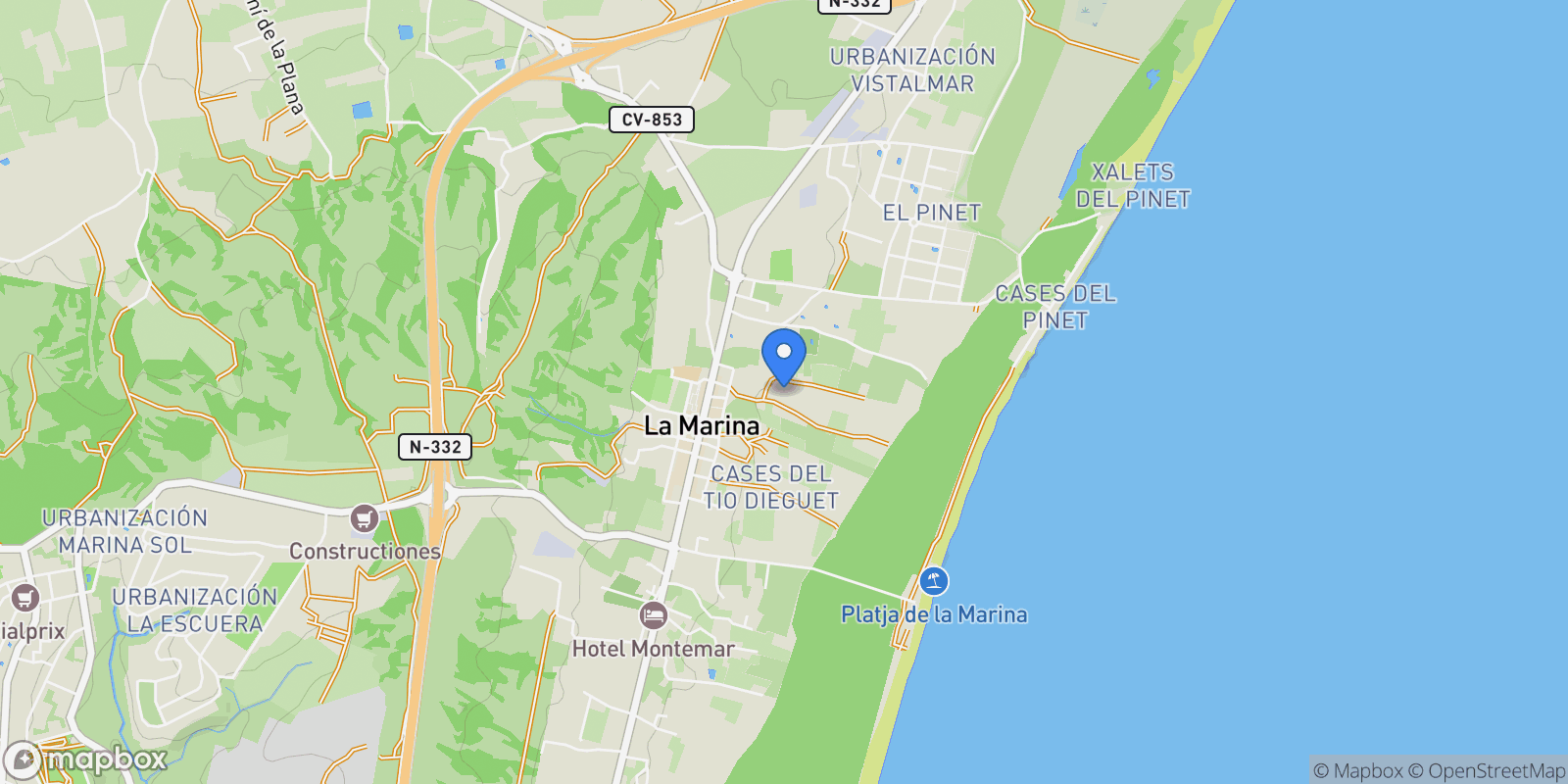 Map showing La Marina, Alicante, La Marina, Elx / Elche, Valencian Community, Spain.