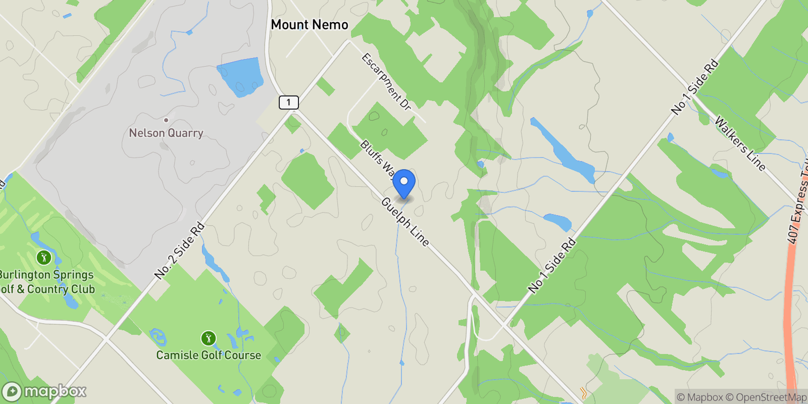 Map showing 2594 Bluffs Way, Burlington, ON L7M 0T8, Canada, Burlington, Ontario, Canada.