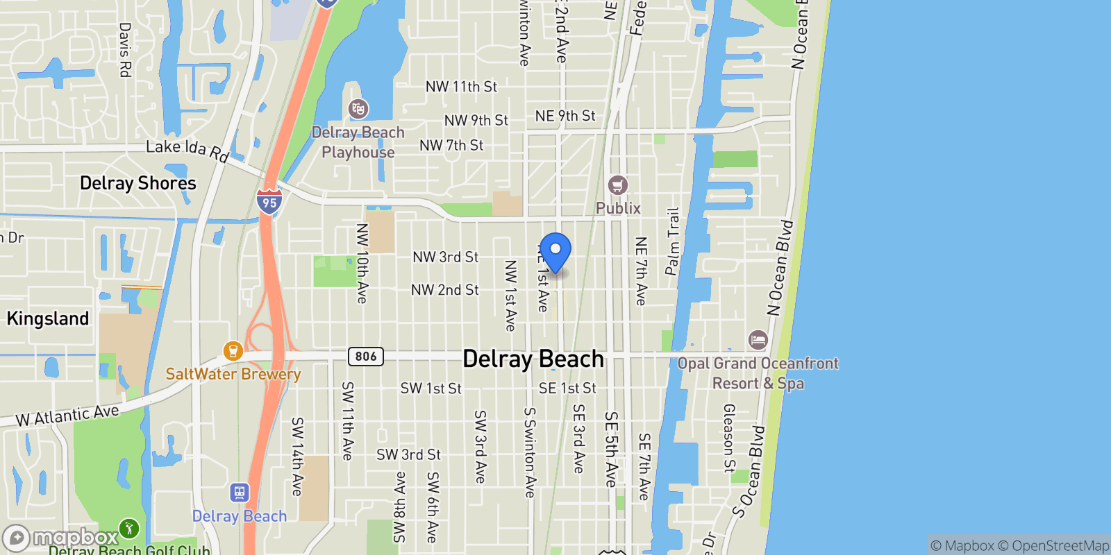 Map showing 200 NE 2nd Avenue, Delray Beach, Florida, United States.