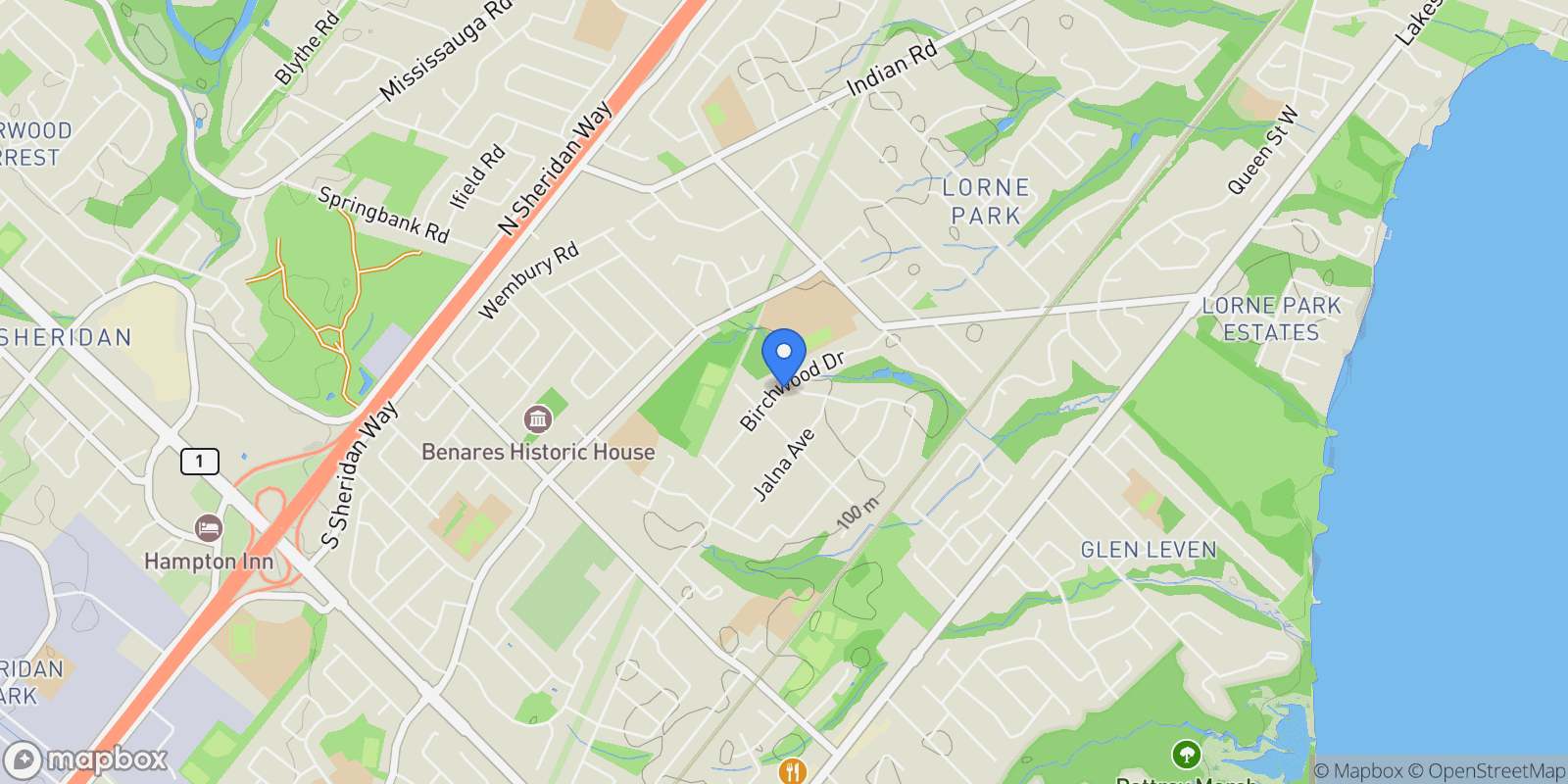 Map showing 1308 Greenoaks Dr, Mississauga, ON L5J 3A5, Canada, Mississauga, Ontario, Canada.