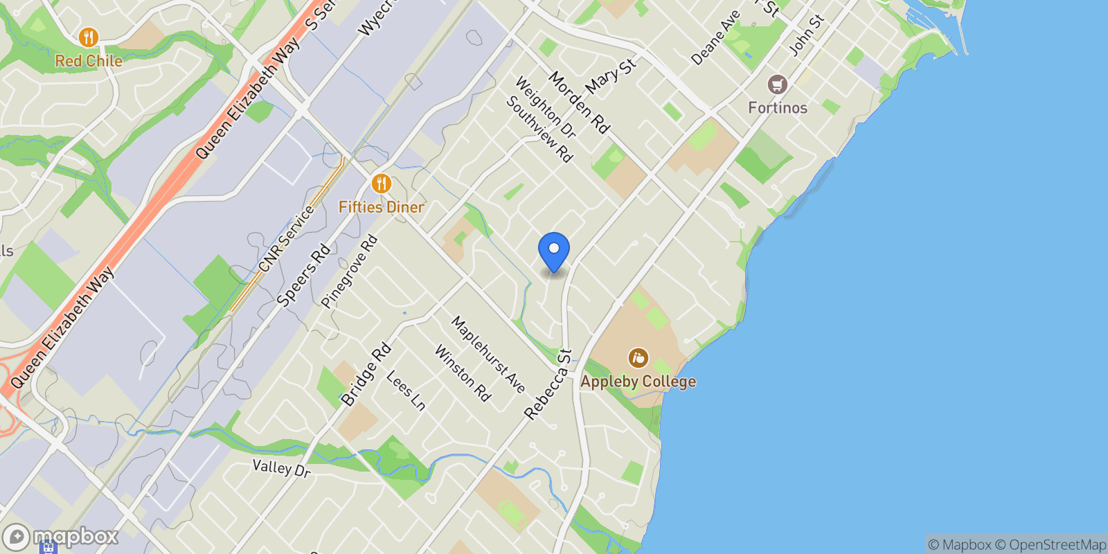 Map showing 540 Patricia Dr, Oakville, ON L6K 1M2, Canada, Oakville, Ontario, Canada.