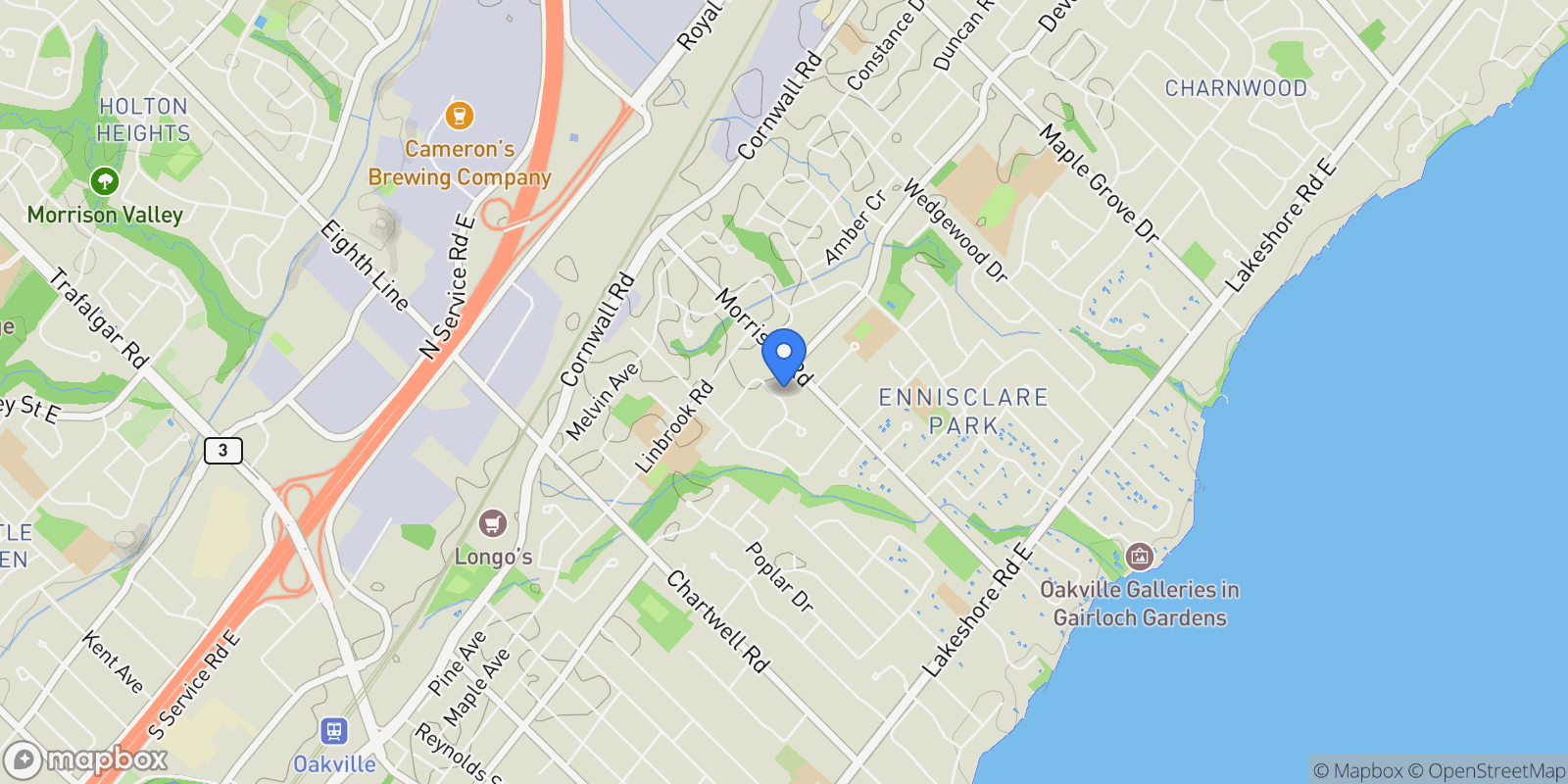 Map showing 1168 Carey Rd, Oakville, ON L6J 2E4, Canada, Oakville, Ontario, Canada.