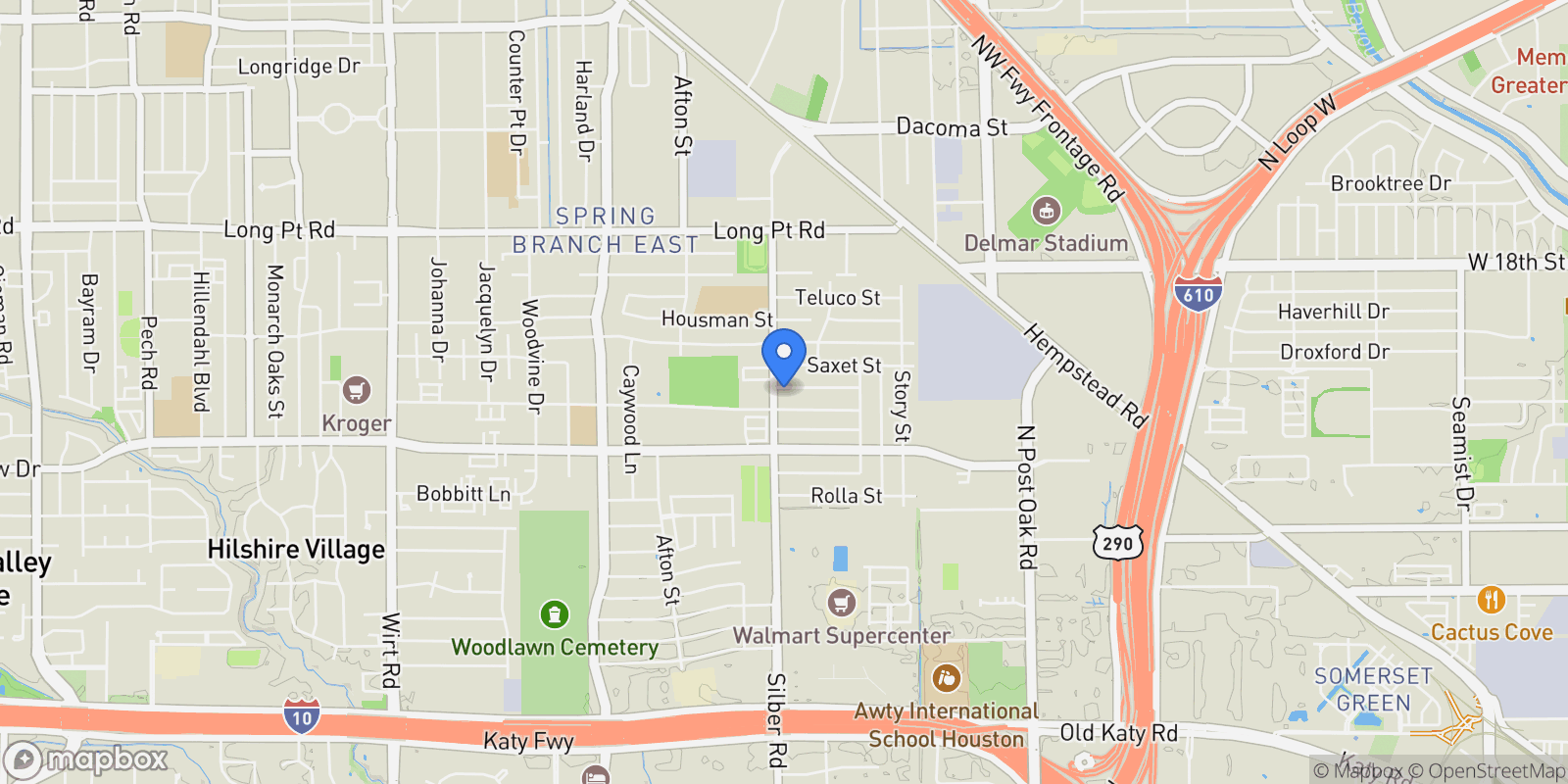 Map showing 6625 Sivley Street, Houston, TX 77055, Houston, Texas, United States.