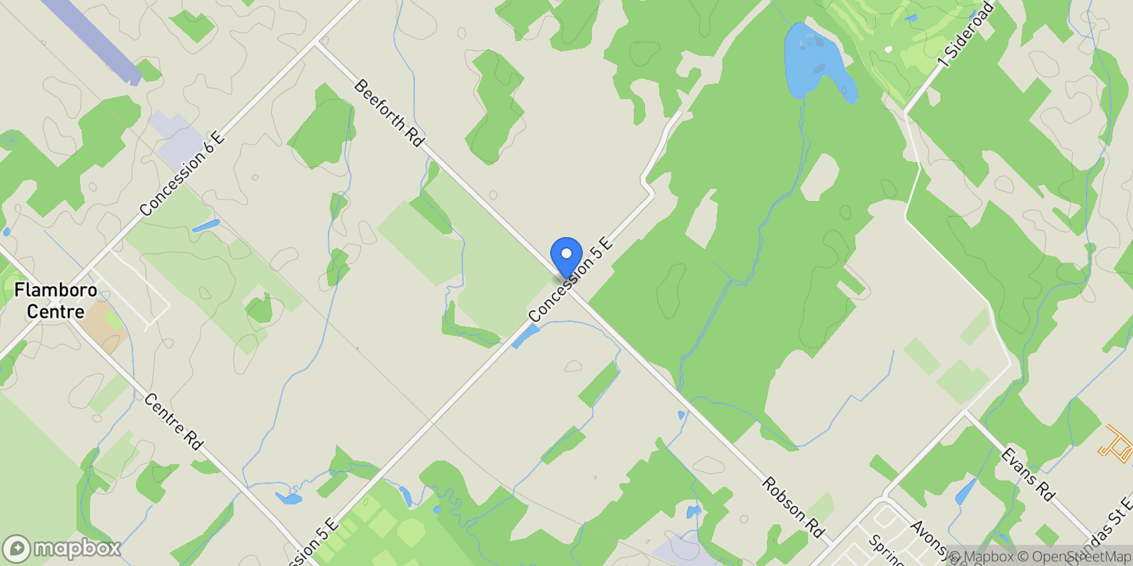 Map showing 485 Concession 5 Rd E, Waterdown, ON L0R 2H1, Canada, Hamilton, Ontario, Canada.