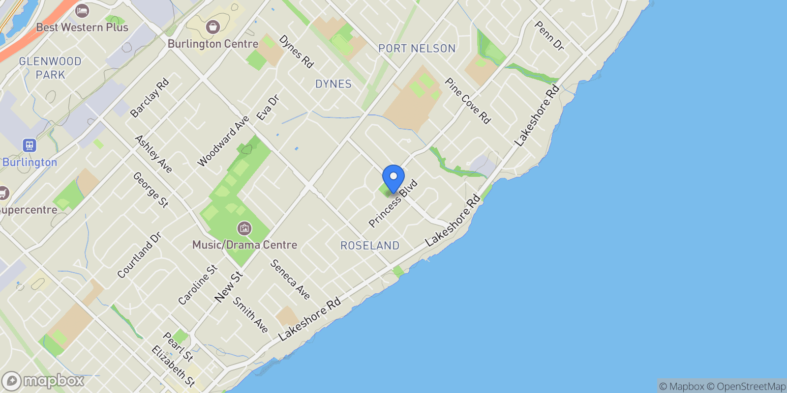 Map showing 3093 Princess Blvd, Burlington, ON L7N 1G3, Canada, Burlington, Ontario, Canada.