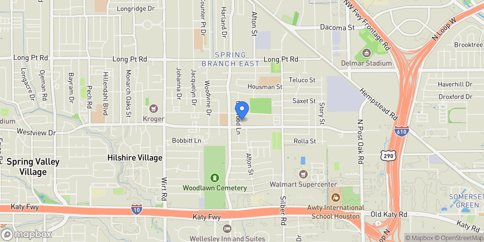 Map showing 1414 Caywood Lane A, Houston, TX 77055, Houston, Texas, United States.