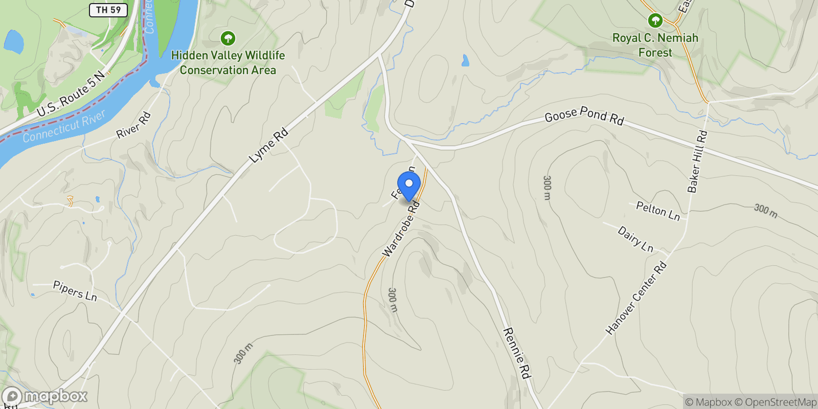 Map showing 48 Rennie Road, Hanover, NH 03755, Hanover, New Hampshire, United States.