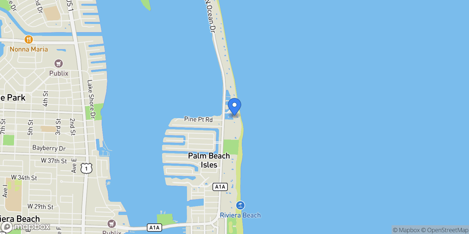 Map showing 4600 N Ocean Drive, Riviera Beach, Florida, United States.