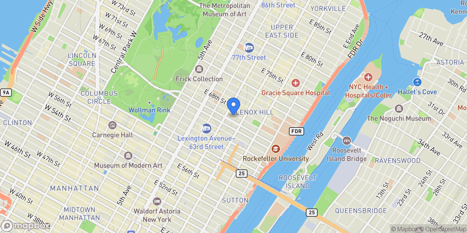 Map showing 220 E 67TH ST, New York, New York, United States.