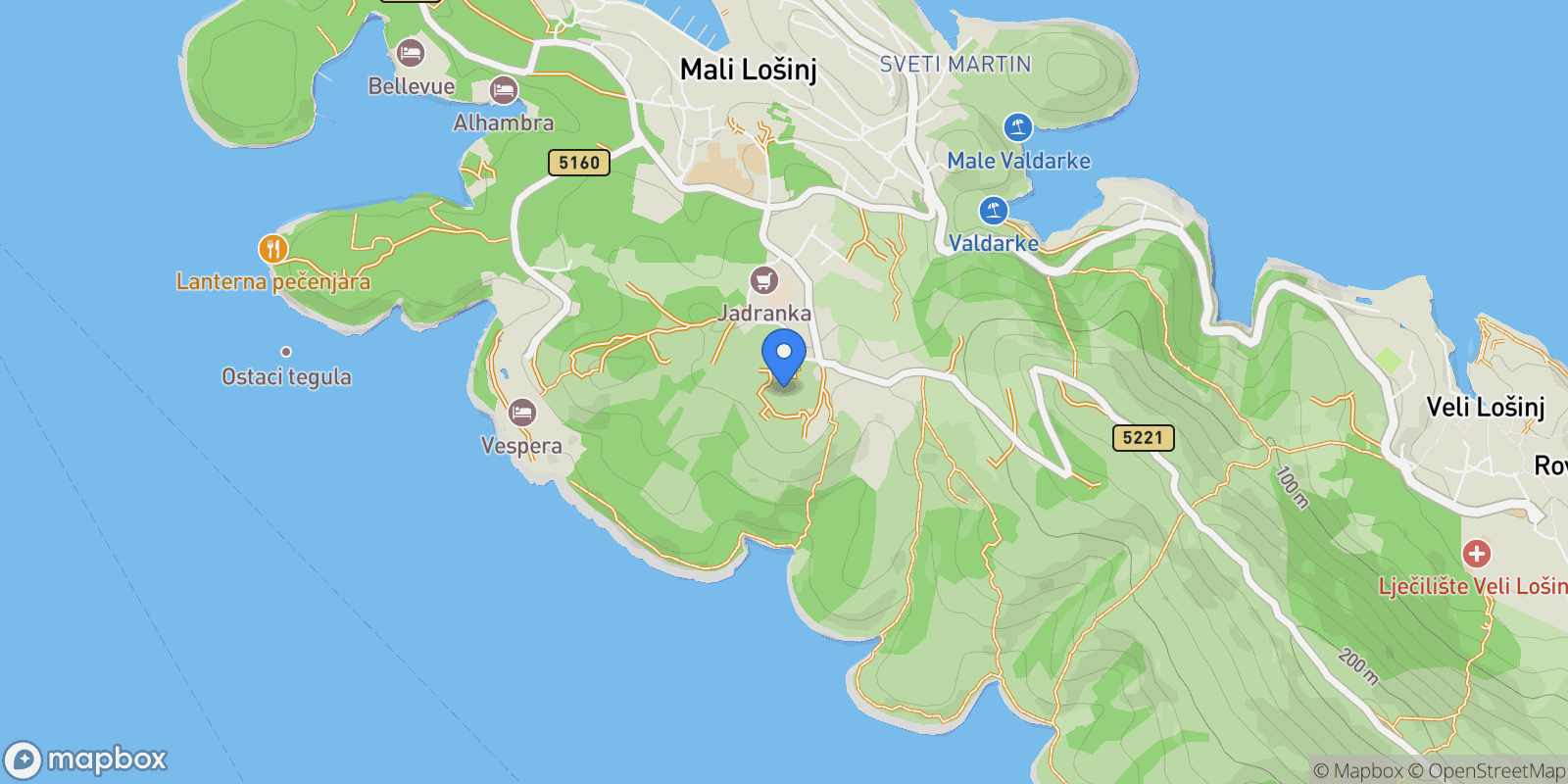 Map showing Primorje-Gorski Kotar County, Mali Losinj, Primorje-Gorski Kotar County, Croatia.