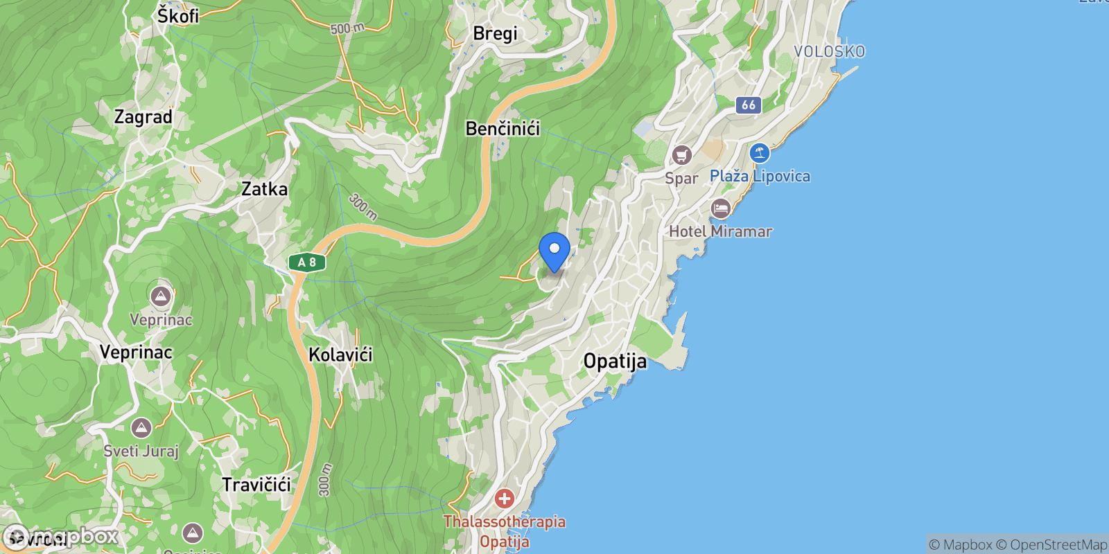 Map showing Primorje-Gorski Kotar County, Grad Opatija, Primorje-Gorski Kotar County, Croatia.