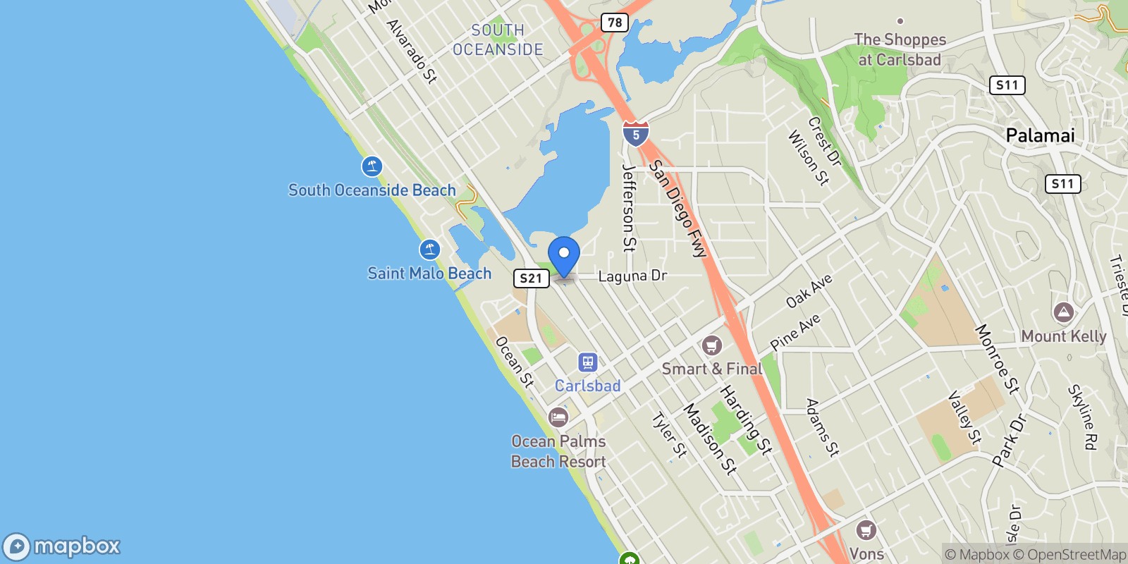 Map showing 543 Laguna Drive , Carlsbad, CA 92008, Carlsbad, California, United States.