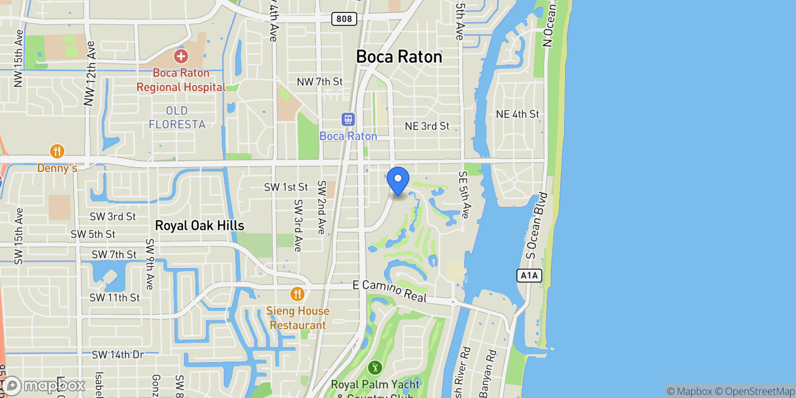 Map showing 220 SE Mizner Boulevard, Boca Raton, Florida, United States.