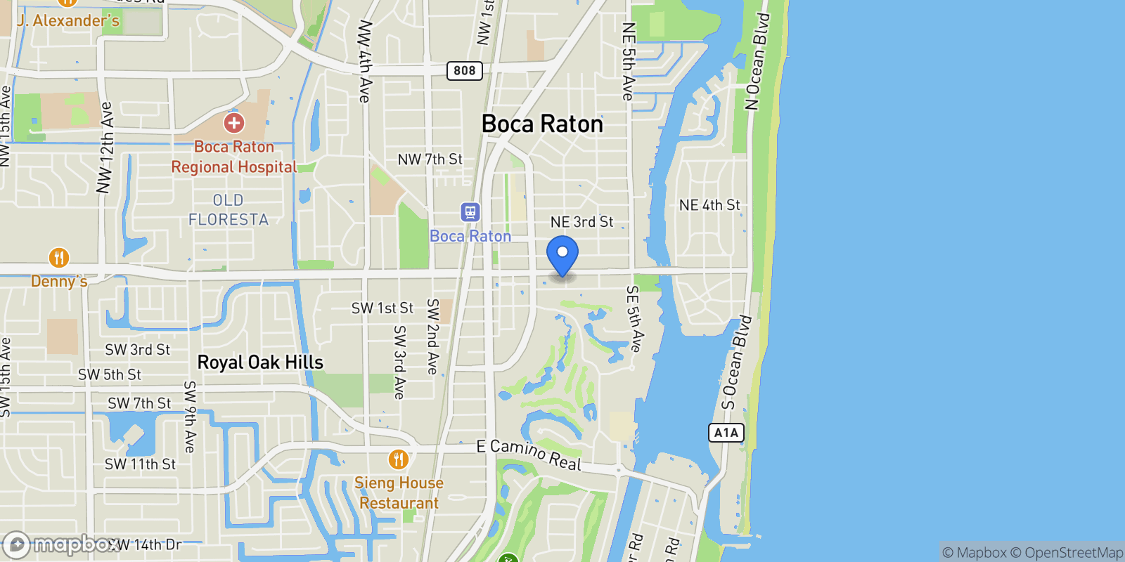 Map showing 280 E Palmetto Park Road, Boca Raton, Florida, United States.