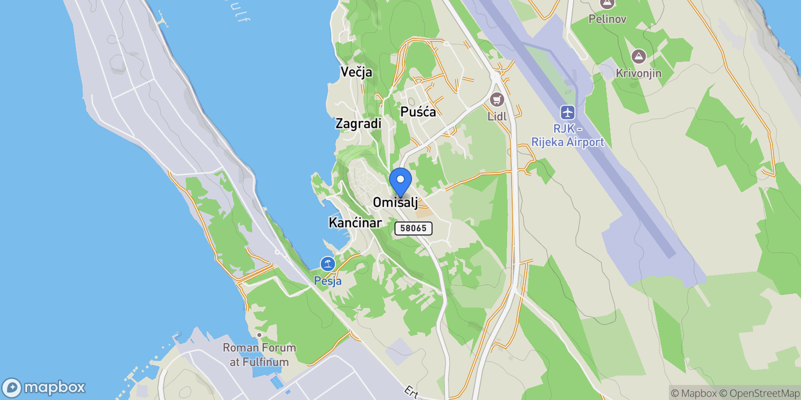 Map showing Omisalj, Primorje-Gorski Kotar County, Croatia.
