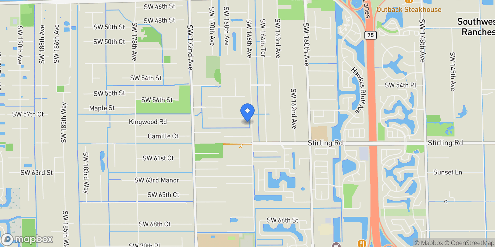 Map showing 16700 Berkshire Ct, Southwest Ranches, Florida, United States.