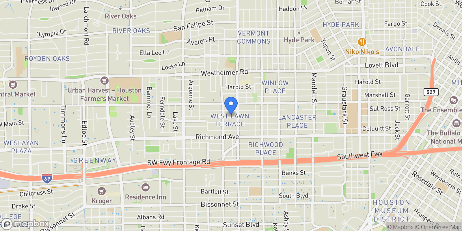 Map showing 2120 Branard Street, Houston, TX 77098, Houston, Texas, United States.