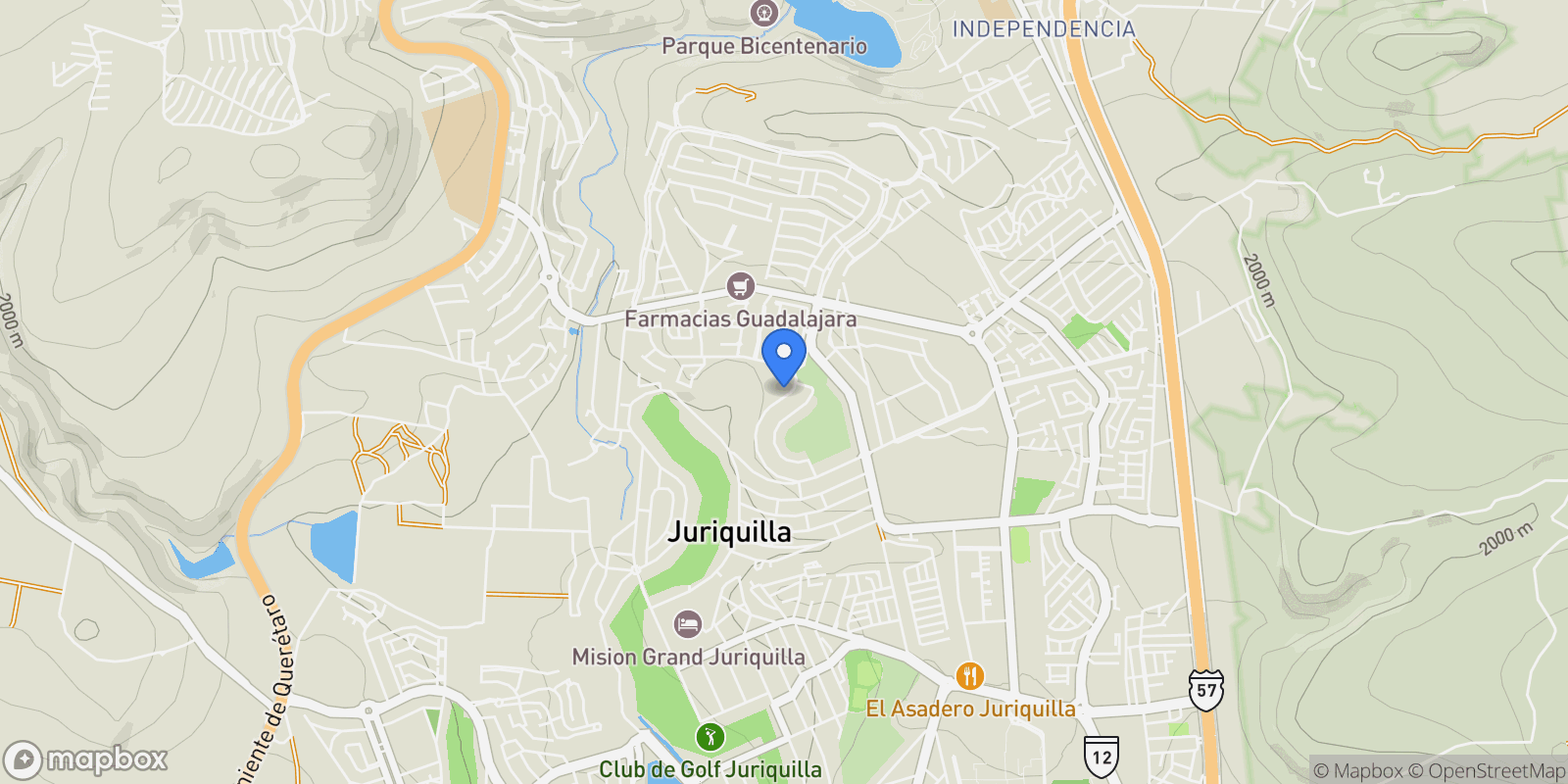 Map showing CASA BONSÁI JURIQUILLA, Queretaro, QUE 76226, Juriquilla, Querétaro, Mexico.