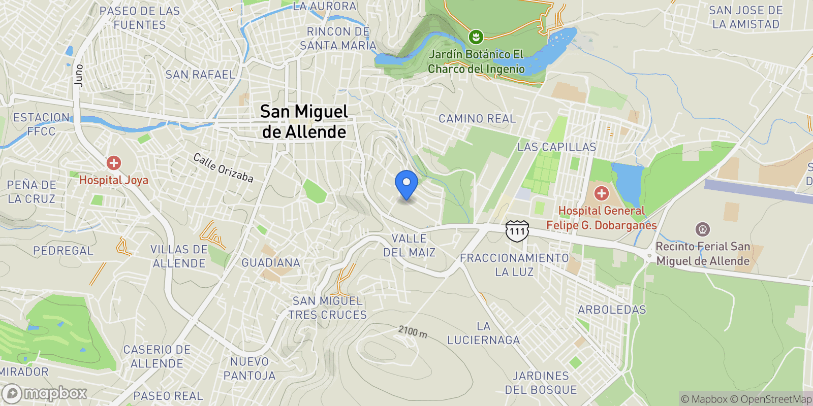 Map showing Calle del Llano #22 La Palmita, SAN MIGUEL DE ALLENDE, GUA 37774, Presita Guadalupe, Guanajuato, Mexico.