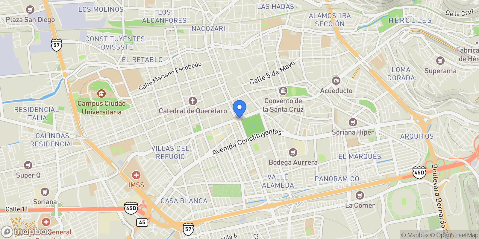 Map showing Querétaro, QUE, Santiago de Querétaro, Querétaro, Mexico.