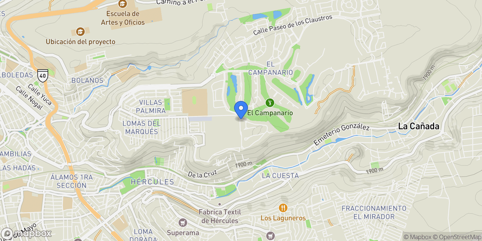 Map showing Casa Contemporánea, Querétaro, QUE, Santiago de Querétaro, Querétaro, Mexico.