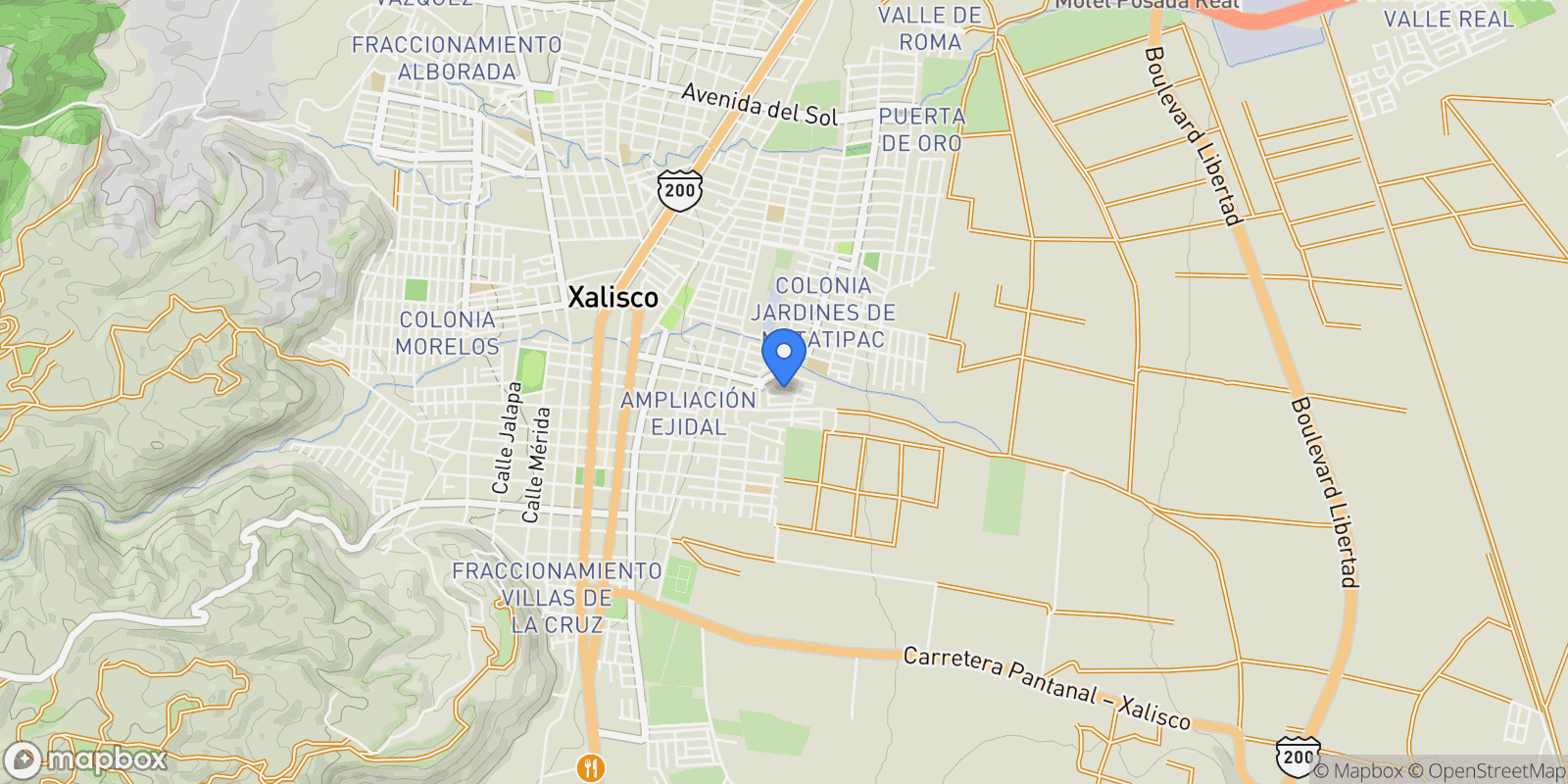 Map showing CASA ALAMO - LA ESPIGA, Queretaro, QUE, Xalisco, Nayarit, Mexico.