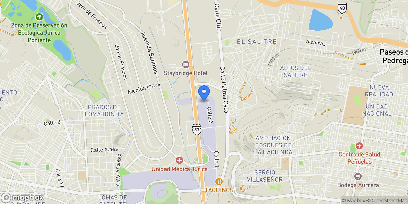 Map showing CASA ACACIAS 10 ALTOZANO QUERETARO , Queretaro, QUE, Santiago de Querétaro, Querétaro, Mexico.