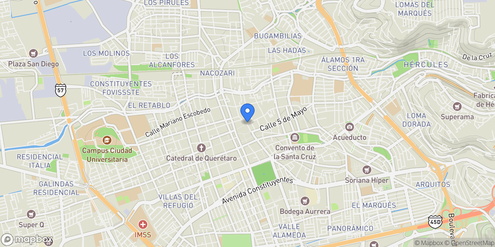 Map showing PENTHOUSE SKY, Queretaro, QUE, Santiago de Querétaro, Querétaro, Mexico.