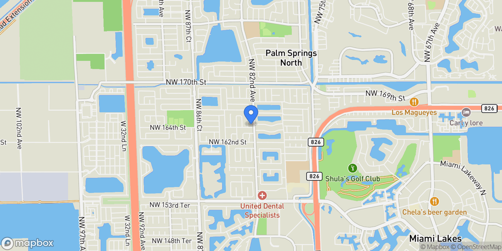 Map showing 8235 NW 164th St, Hialeah, Florida, United States.