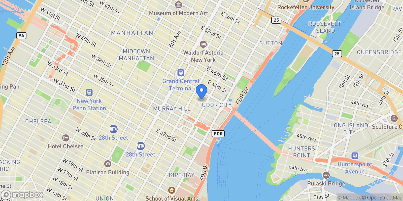 Map showing The Vanderbilt, 235 E 40TH ST, New York, New York, United States.
