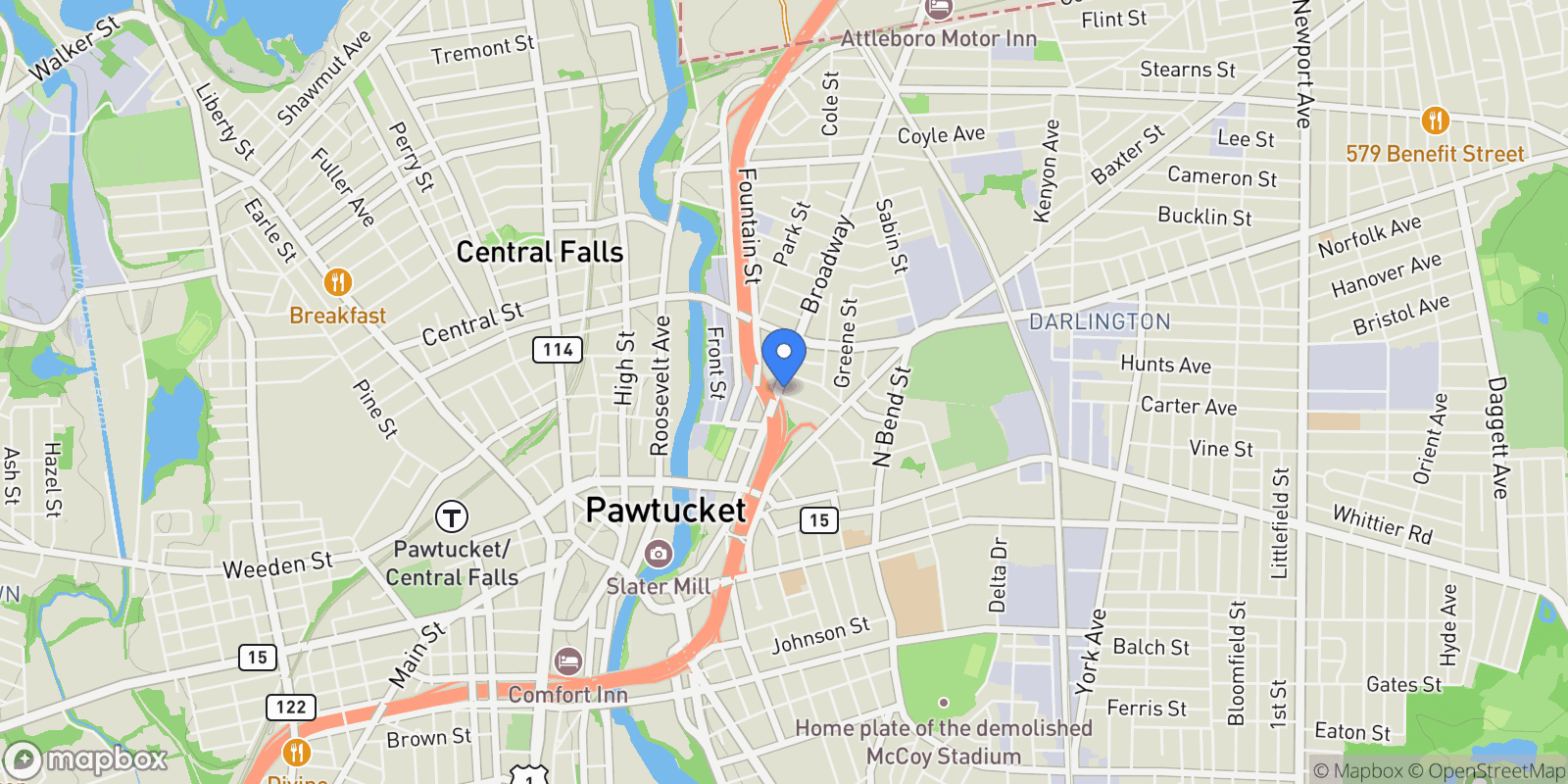 Map showing 339 Broadway Street, Pawtucket, Rhode Island, United States.