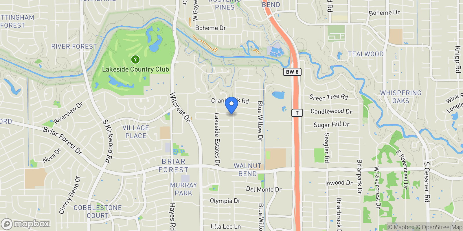 Map showing 706 Walnut Bend Lane, Houston, TX 77042, Houston, Texas, United States.
