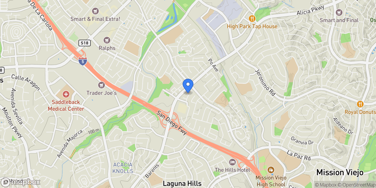 Map showing 25401 Helena Circle, Mission Viejo, California, United States.