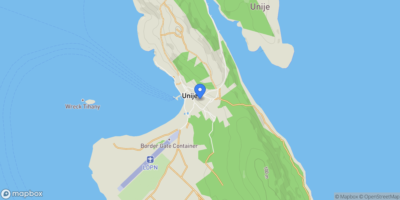 Map showing Unije, Primorje-Gorski Kotar County, Croatia.