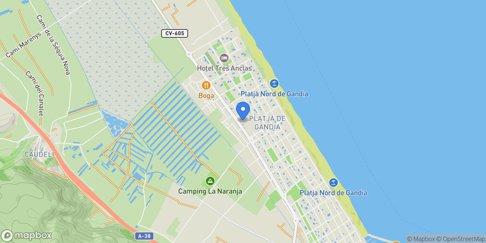 Map showing Playa de Gandia, Gandia, VALENCIA, Gandia, Gandia, Valencian Community, Spain.