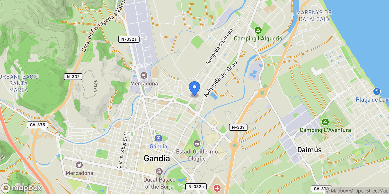 Map showing Gandia, Gandia, VALENCIA, Gandia, Gandia, Valencian Community, Spain.