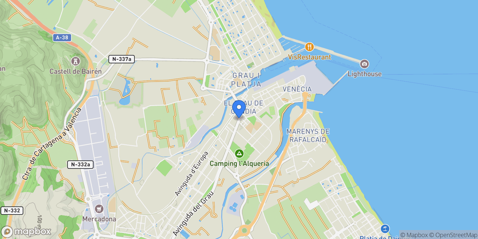 Map showing Grao de Gandia, Gandia, VALENCIA, Gandia, Gandia, Valencian Community, Spain.