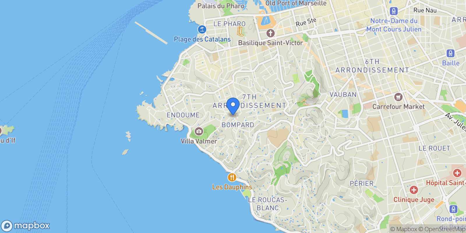 Map showing Marseille, Provence-Alpes-Côte d'Azur, France.