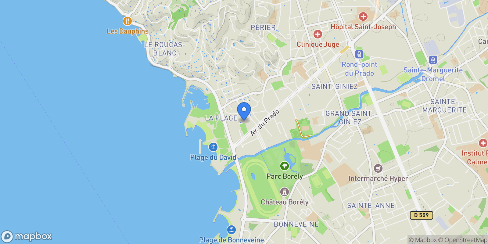 Map showing Marseille, Provence-Alpes-Côte d'Azur, France.
