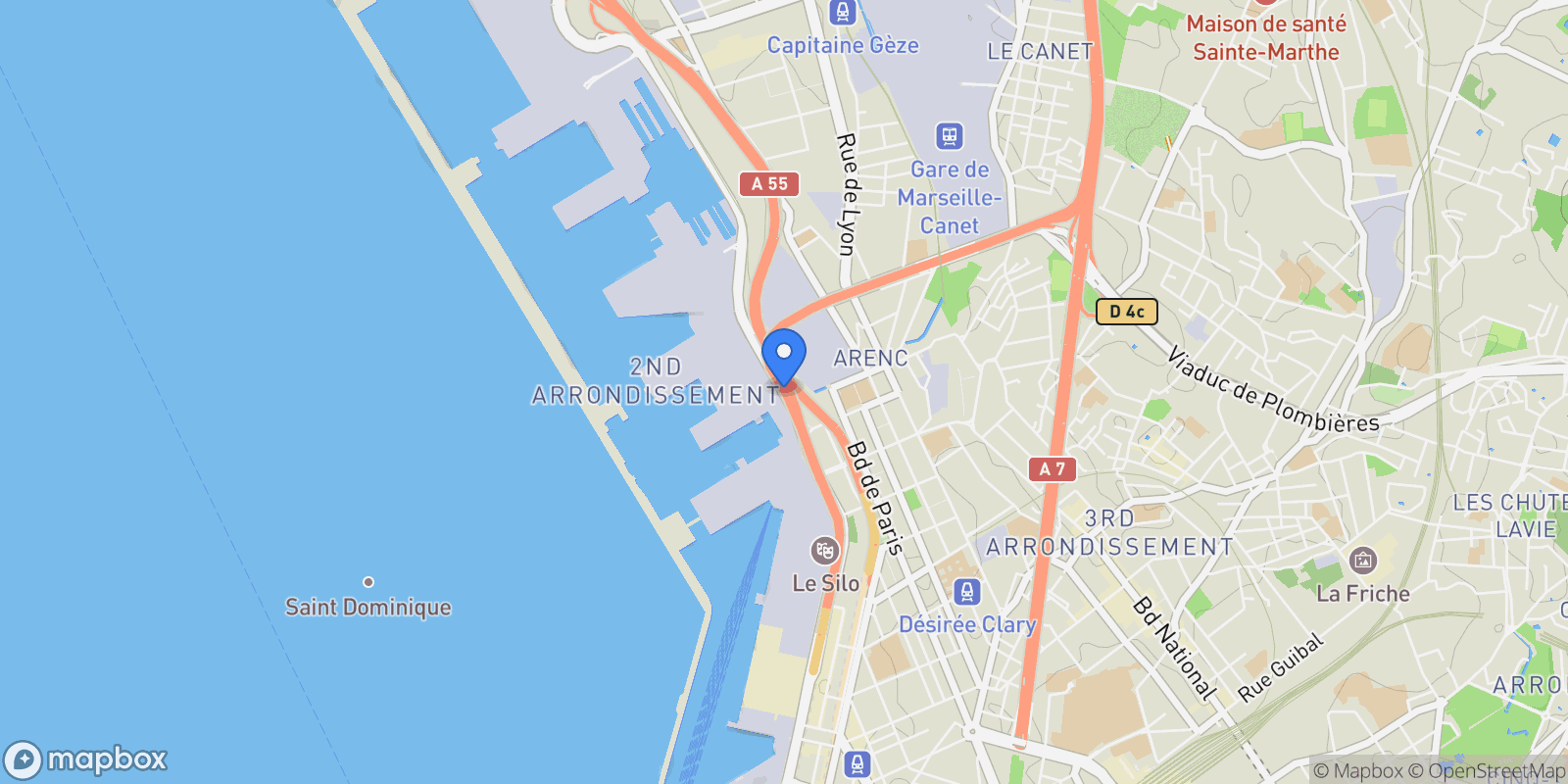 Map showing Marseille, Provence-Alpes-Côte d'Azur, France.