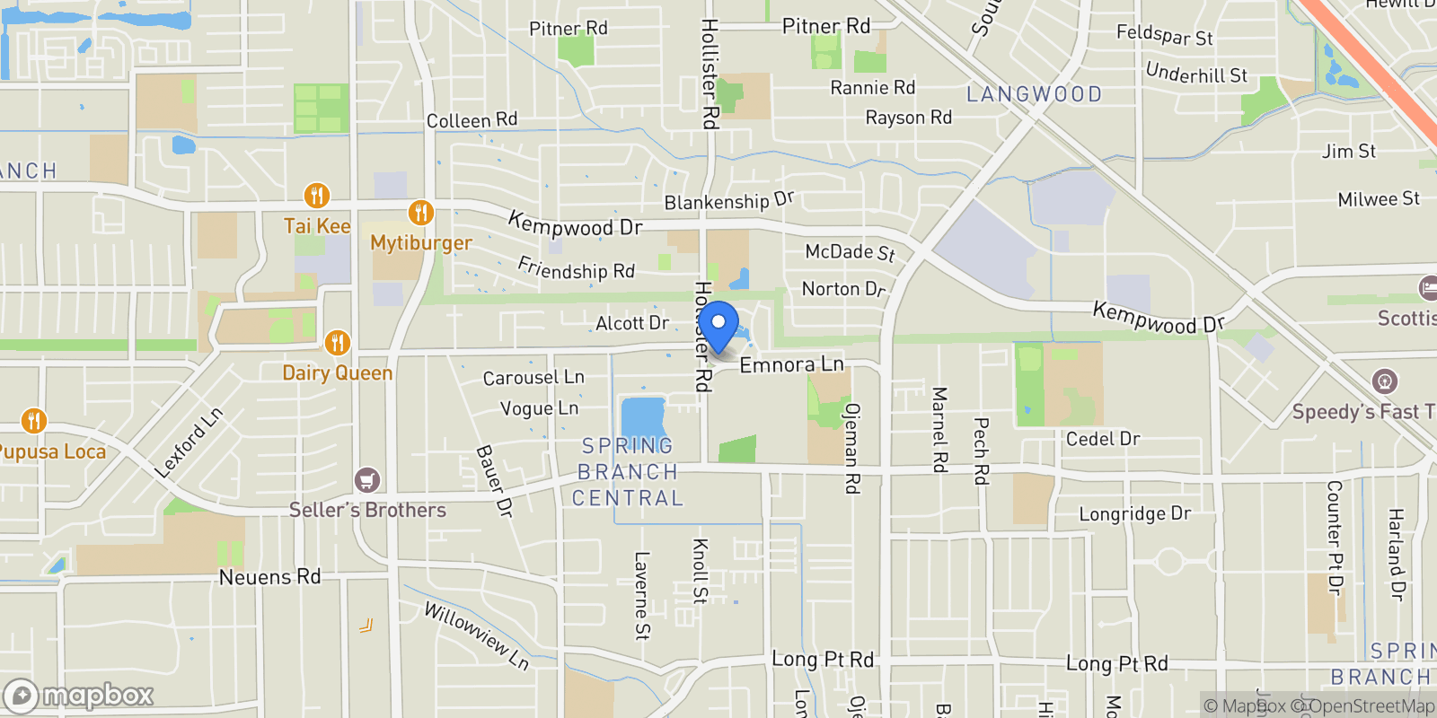 Map showing 8724 Emnora Lane, Houston, TX 77080, Houston, Texas, United States.