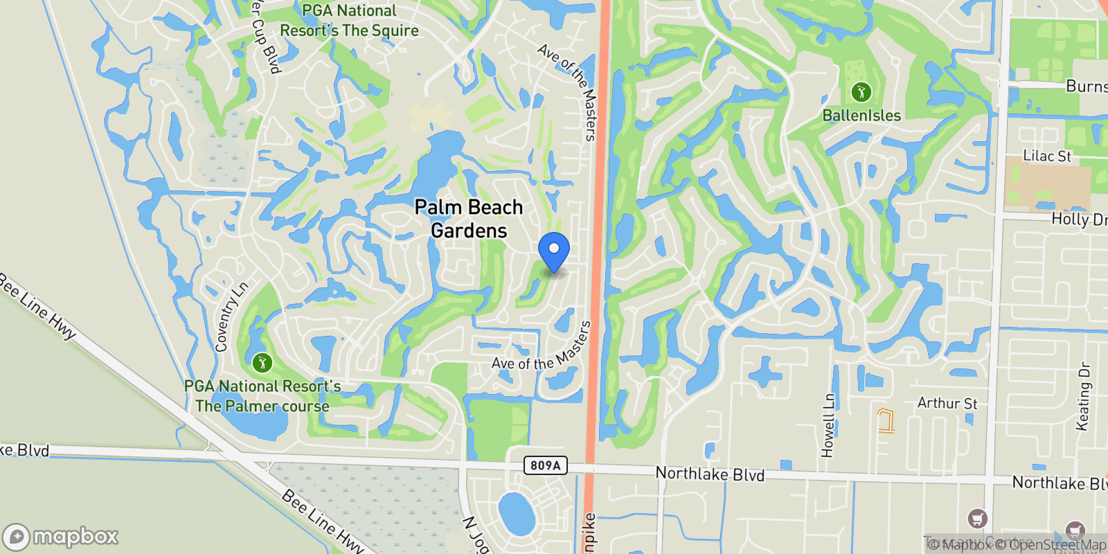 Map showing 54 Windsor Lane, Palm Beach Gardens, Florida, United States.