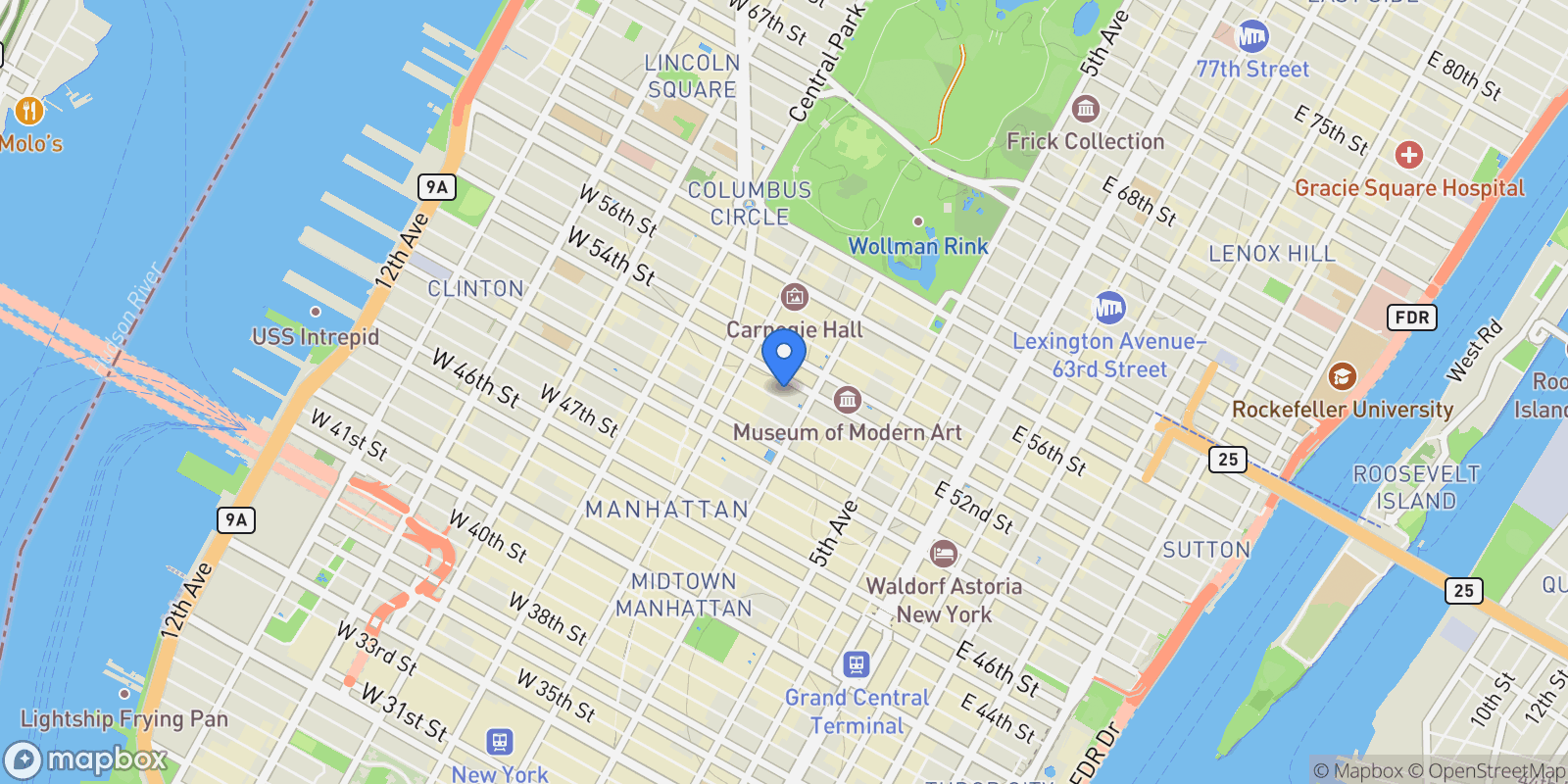 Map showing 53W53, 53 W 53RD ST, New York, New York, United States.