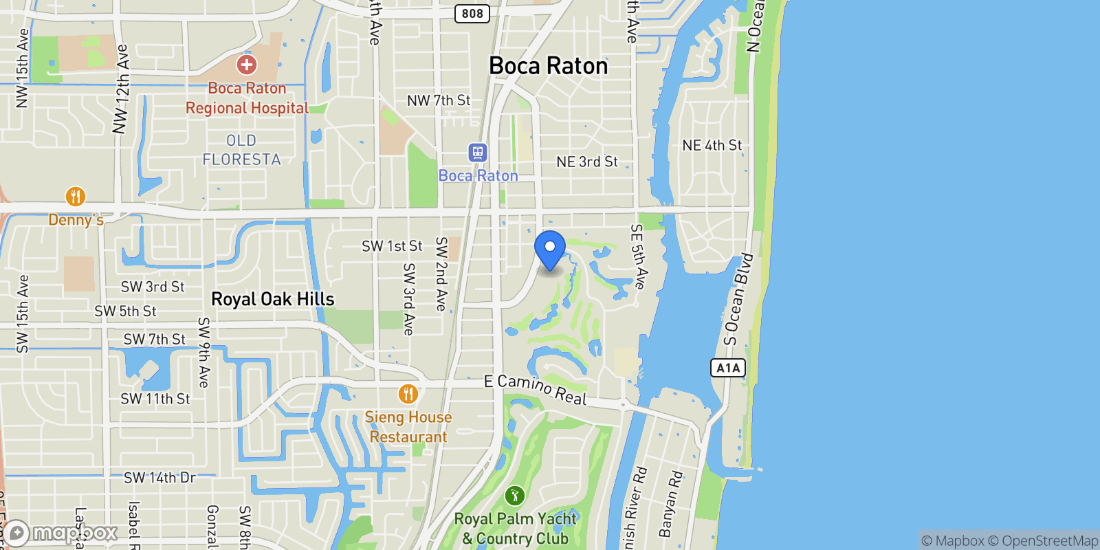 Map showing 210 SE Mizner Boulevard, Boca Raton, Florida, United States.