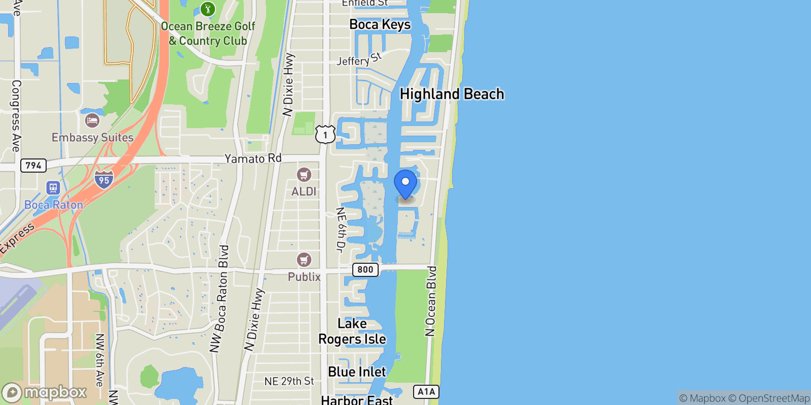 Map showing 4750 S Ocean Boulevard, Boca Raton, Florida, United States.