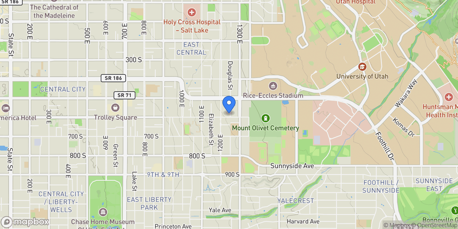 Map showing 1233 East 600 South, Salt Lake City, UT 84102, Salt Lake City, Utah, United States.