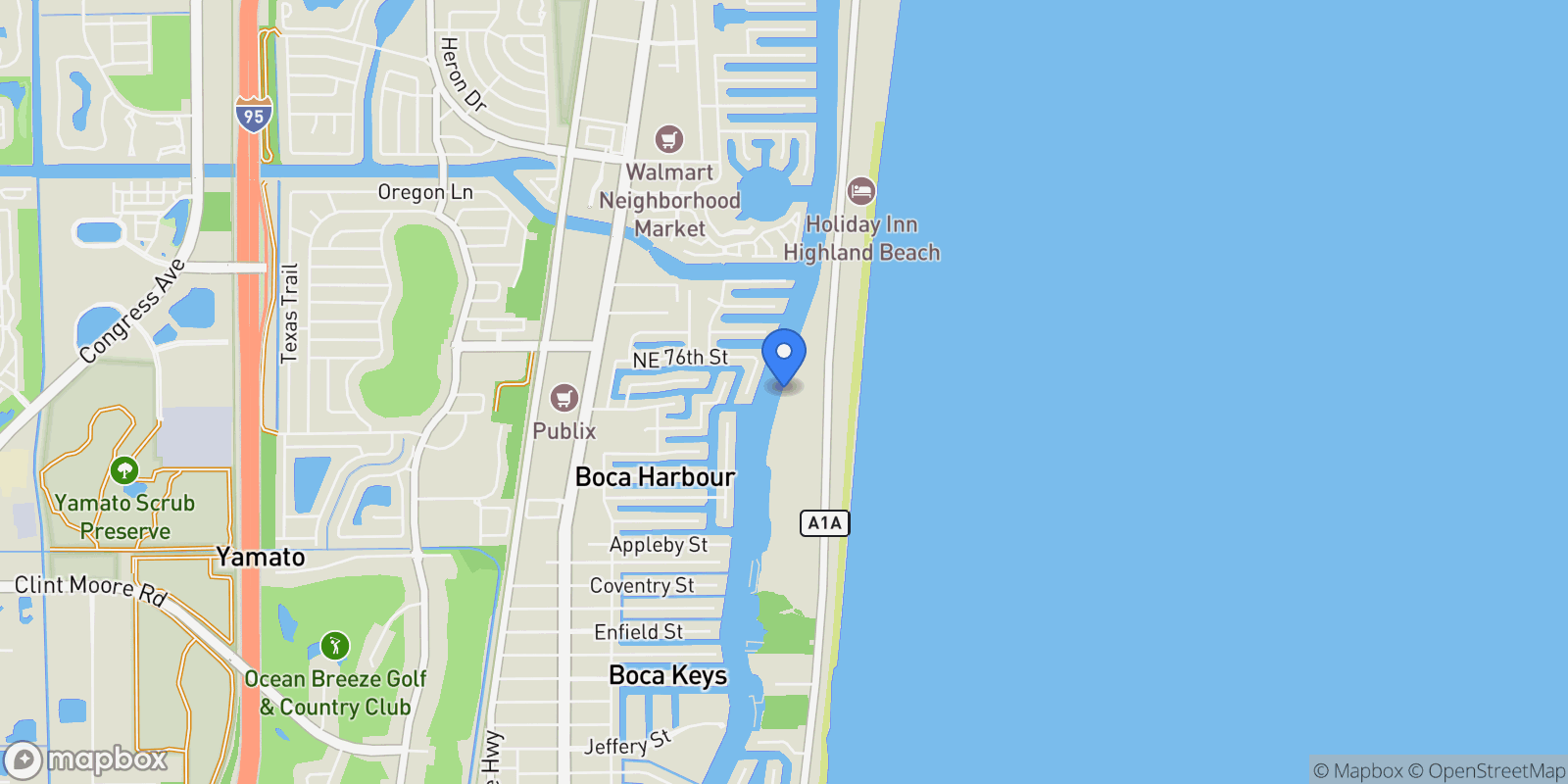 Map showing 3310 S Ocean Boulevard, Boca Raton, Florida, United States.